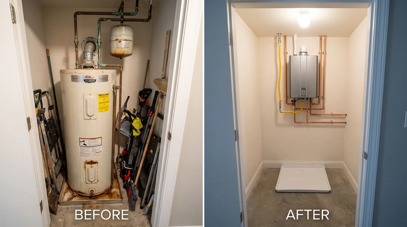 Tank water heater versus wall-mounted tankless unit comparison for Bellbrook, OH homeowners